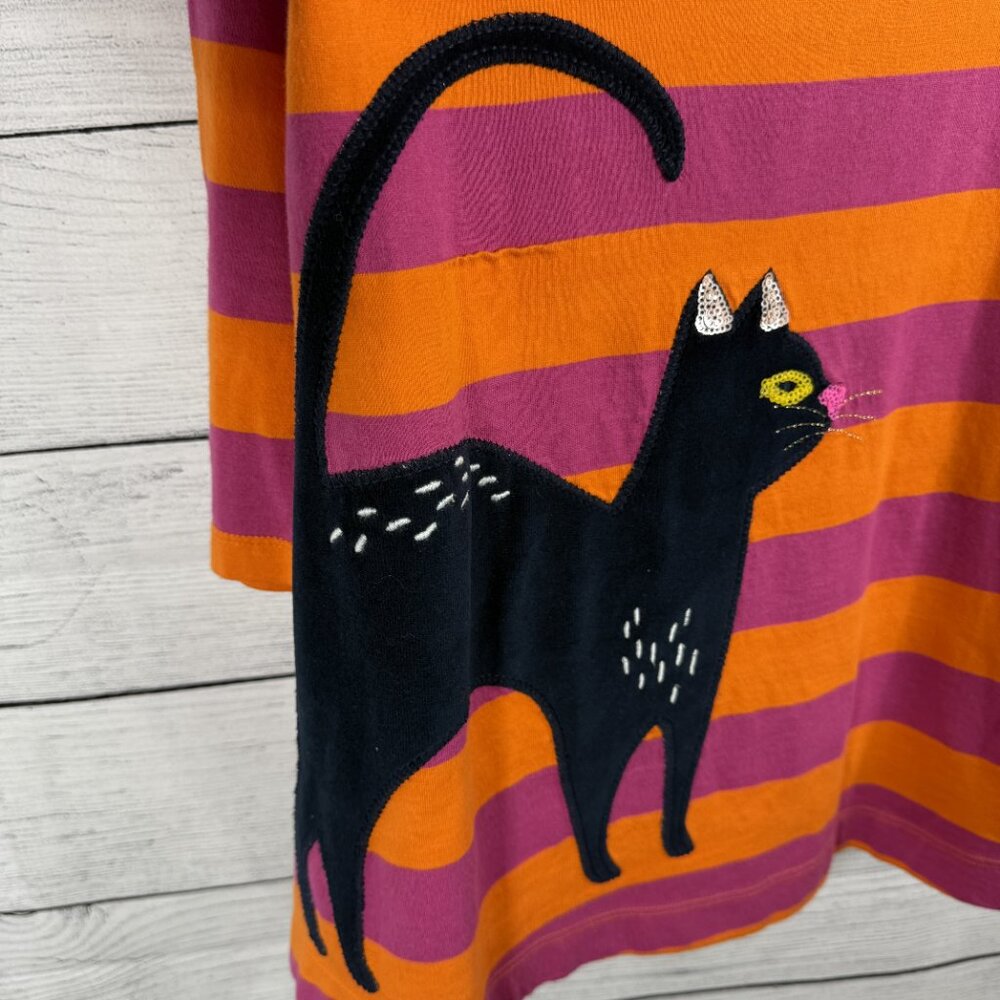 Mini Boden Orange Pink Striped Long Sleeve Dress Cat Applique Sz 5-6 - Picture 4 of 8